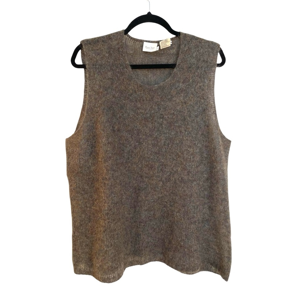 PART TWO Mohair Wool Sleeveless Knit Sweater Vest Army Green XL